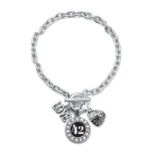 Silver Baseball Glove - Sports Number 42 Circle Charm Toggle Bracelet