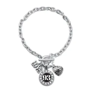 Silver Baseball Glove - Sports Number 93 Circle Charm Toggle Bracelet