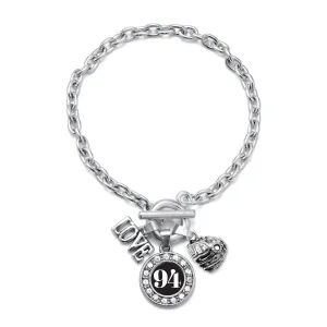 Silver Baseball Glove - Sports Number 94 Circle Charm Toggle Bracelet