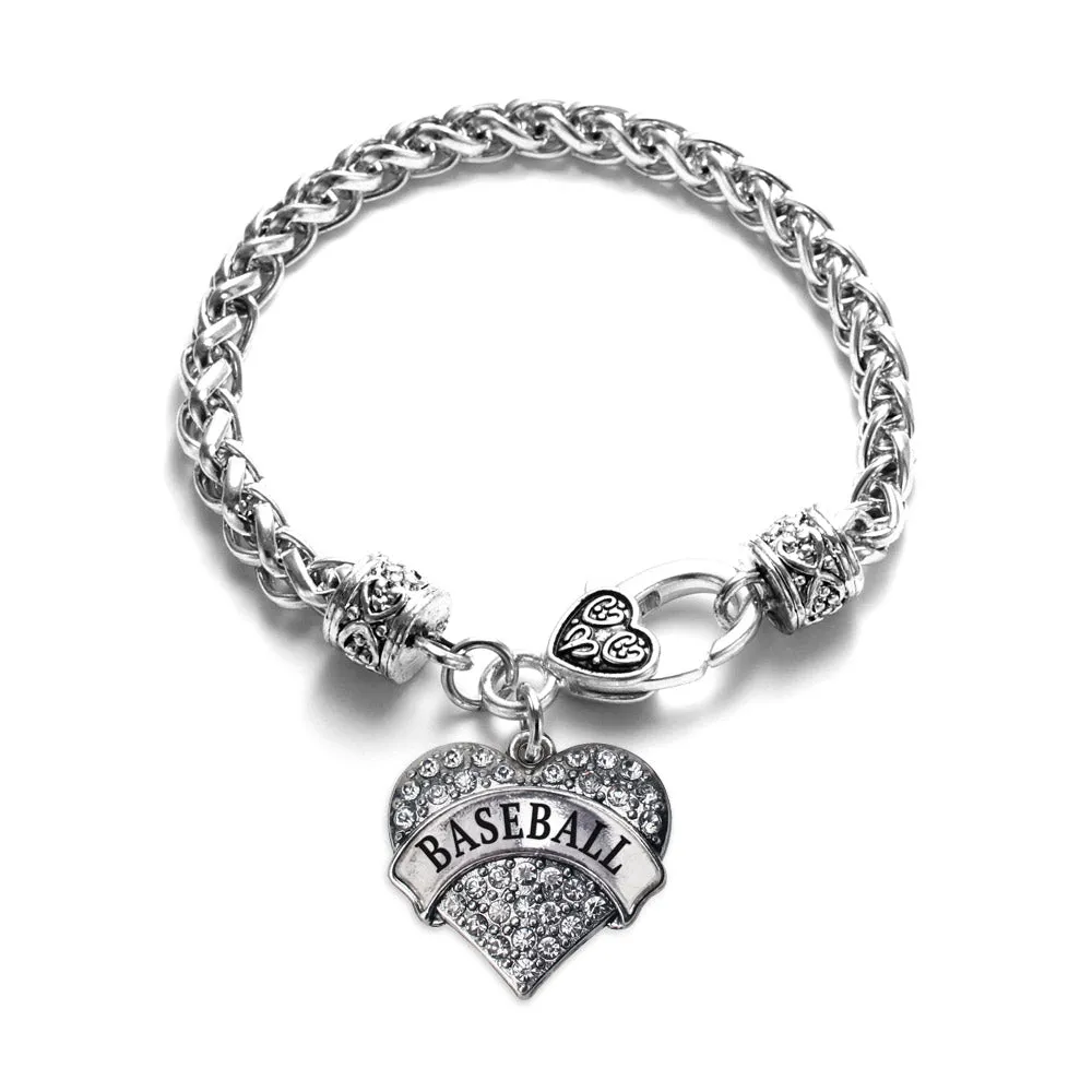 Silver Baseball Pave Heart Charm Braided Bracelet