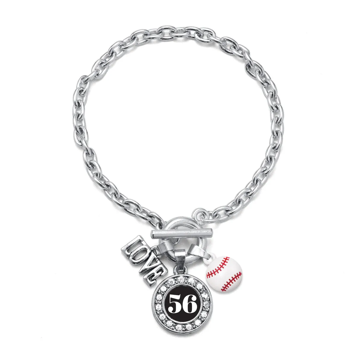 Silver Baseball - Sports Number 56 Circle Charm Toggle Bracelet