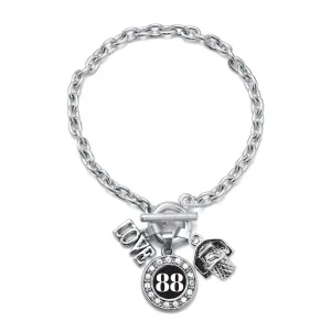 Silver Basketball Hoop - Sports Number 88 Circle Charm Toggle Bracelet