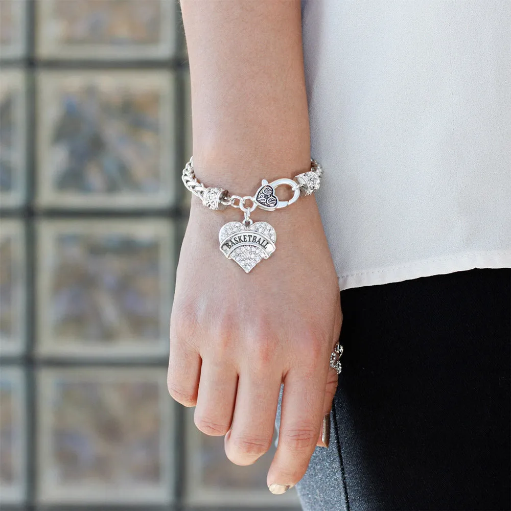 Silver Basketball Pave Heart Charm Braided Bracelet