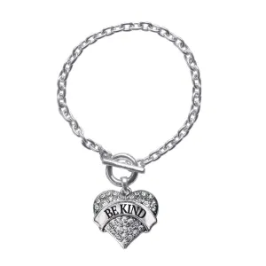 Silver Be kind Pave Heart Charm Toggle Bracelet