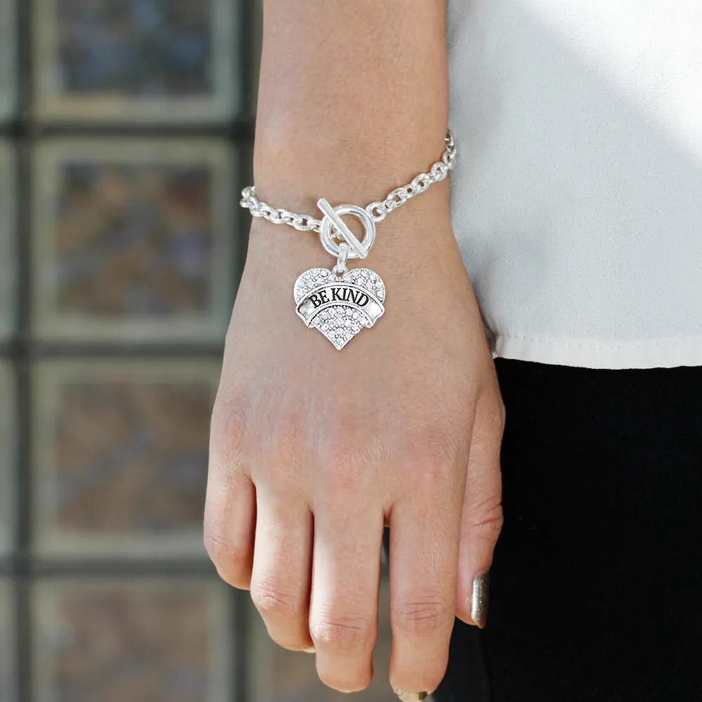 Silver Be kind Pave Heart Charm Toggle Bracelet