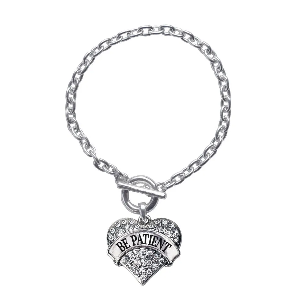 Silver Be Patient Pave Heart Charm Toggle Bracelet