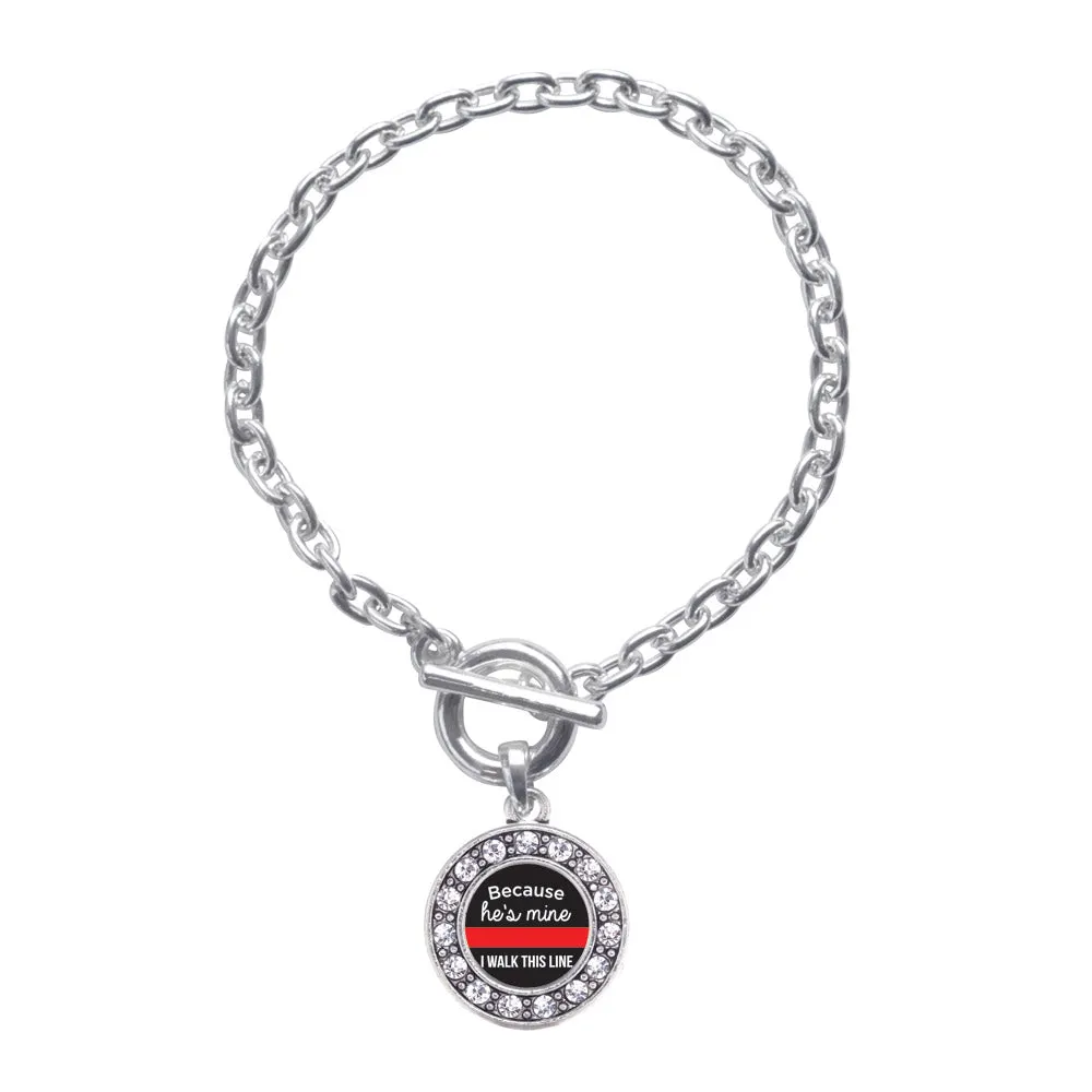 Silver Because He's Mine Red Line Circle Charm Toggle Bracelet