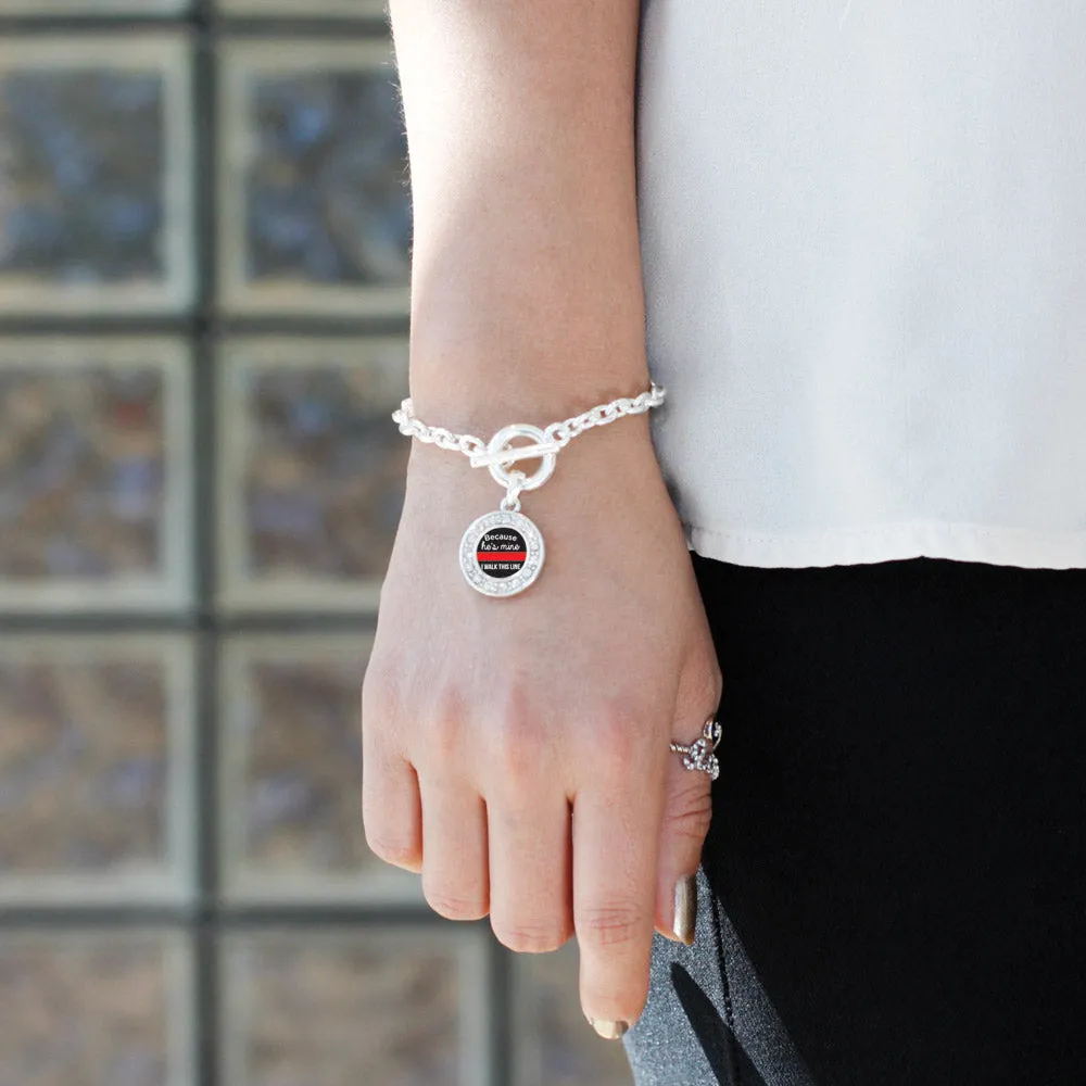 Silver Because He's Mine Red Line Circle Charm Toggle Bracelet