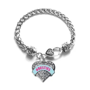 Silver #BESTIES Teal Candy Pave Heart Charm Braided Bracelet