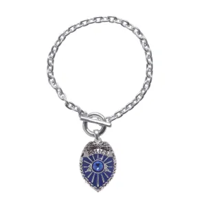 Silver Blue Police Badge Charm Toggle Bracelet