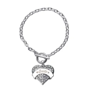 Silver Brown and White Bride Pave Heart Charm Toggle Bracelet