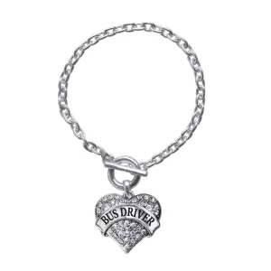 Silver Bus Driver Pave Heart Charm Toggle Bracelet