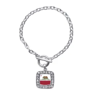 Silver California Strong Flag Square Charm Toggle Bracelet