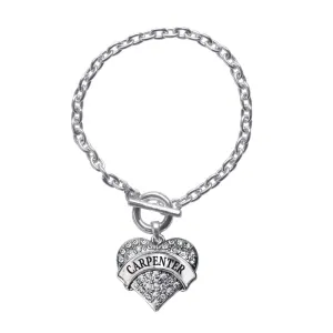 Silver Carpenter Pave Heart Charm Toggle Bracelet