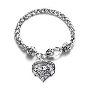 Silver CCD Teacher Pave Heart Charm Braided Bracelet