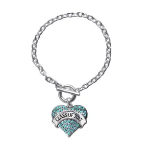 Silver Class of 2017 Aqua Aqua Pave Heart Charm Toggle Bracelet