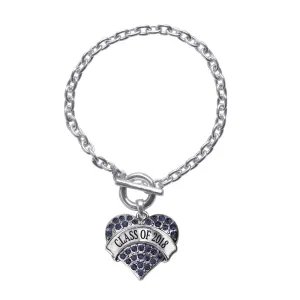 Silver Class of 2018 Navy Blue Pave Heart Charm Toggle Bracelet