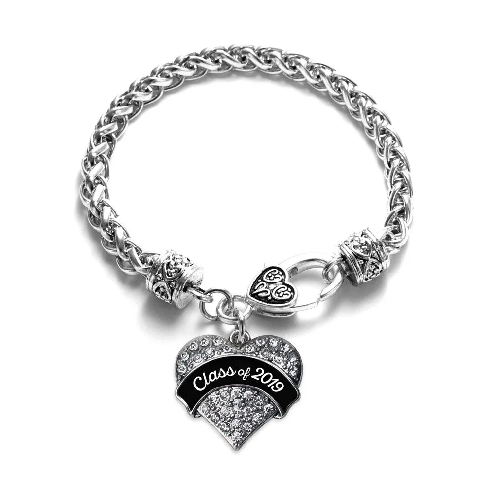 Silver Class of 2019 - Black and White Pave Heart Charm Braided Bracelet