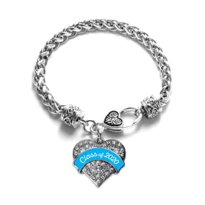 Silver Class of 2020 - Blue Pave Heart Charm Braided Bracelet