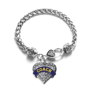 Silver Coach - Navy Blue and Yellow Pave Heart Charm Braided Bracelet