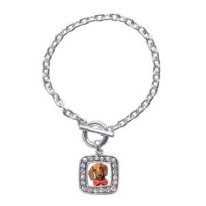 Silver Dachshund Face Square Charm Toggle Bracelet