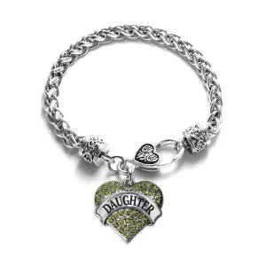 Silver Daughter Green Green Pave Heart Charm Braided Bracelet