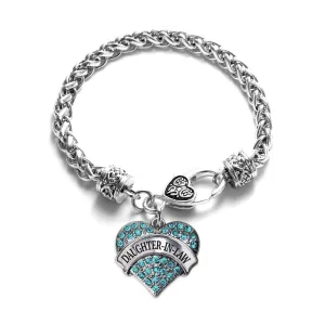 Silver Daughter-In-Law Aqua Pave Heart Charm Braided Bracelet