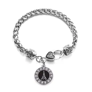 Silver Eiffel Tower Circle Charm Braided Bracelet