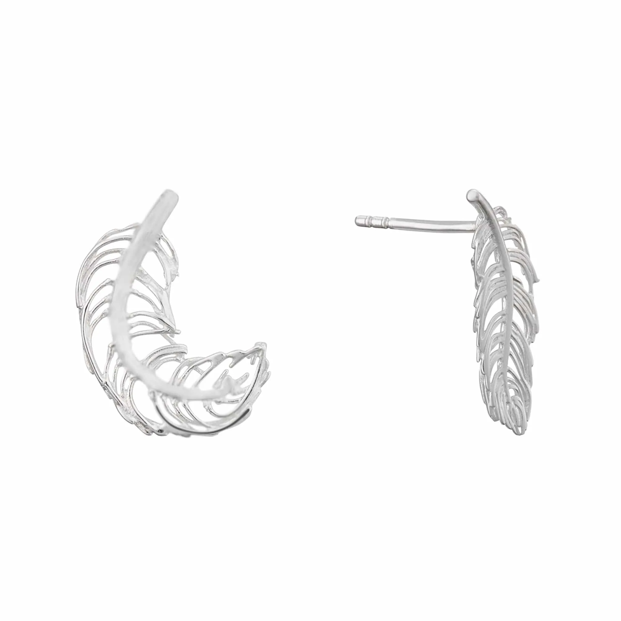 Silver Feather Stud Earrings