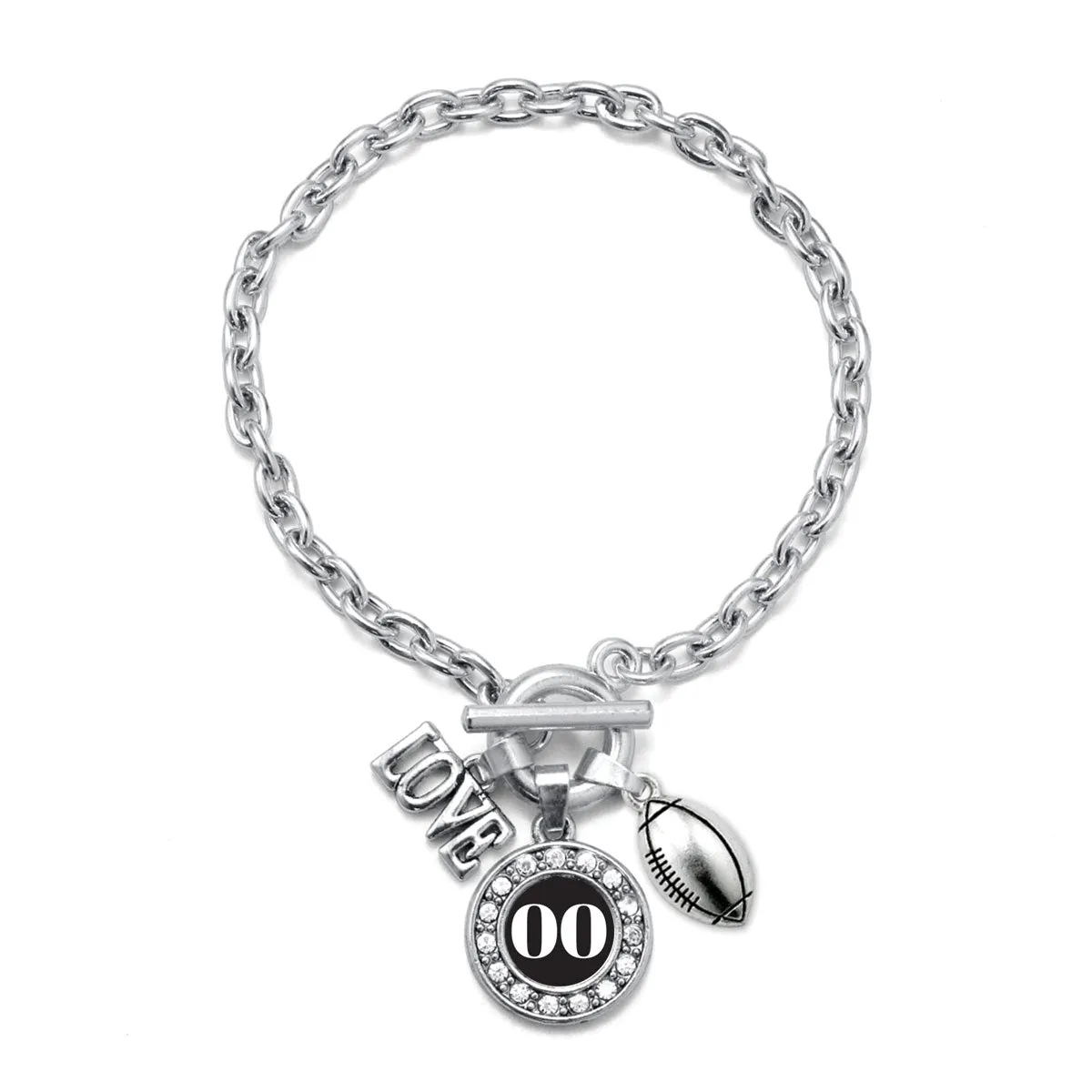 Silver Football - Sports Number 00 Circle Charm Toggle Bracelet