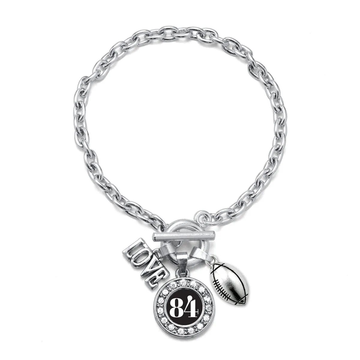 Silver Football - Sports Number 84 Circle Charm Toggle Bracelet