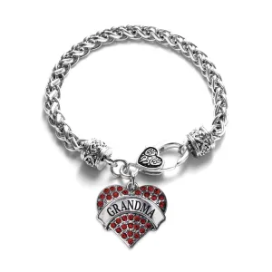 Silver Grandma Red Red Pave Heart Charm Braided Bracelet