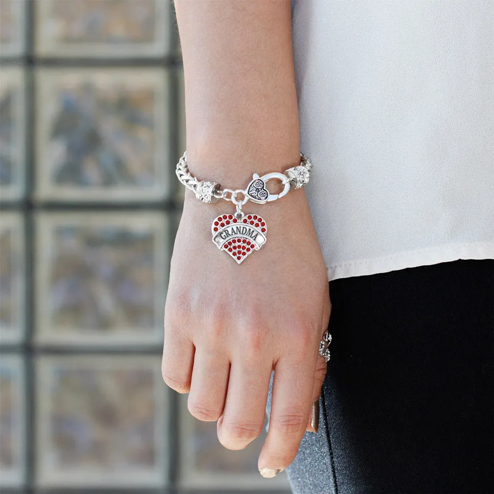 Silver Grandma Red Red Pave Heart Charm Braided Bracelet