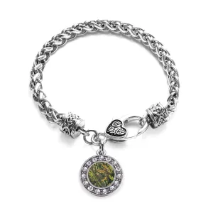 Silver Green Hunting Pattern Circle Charm Braided Bracelet