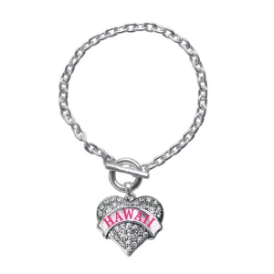 Silver Hawaii Pave Heart Charm Toggle Bracelet