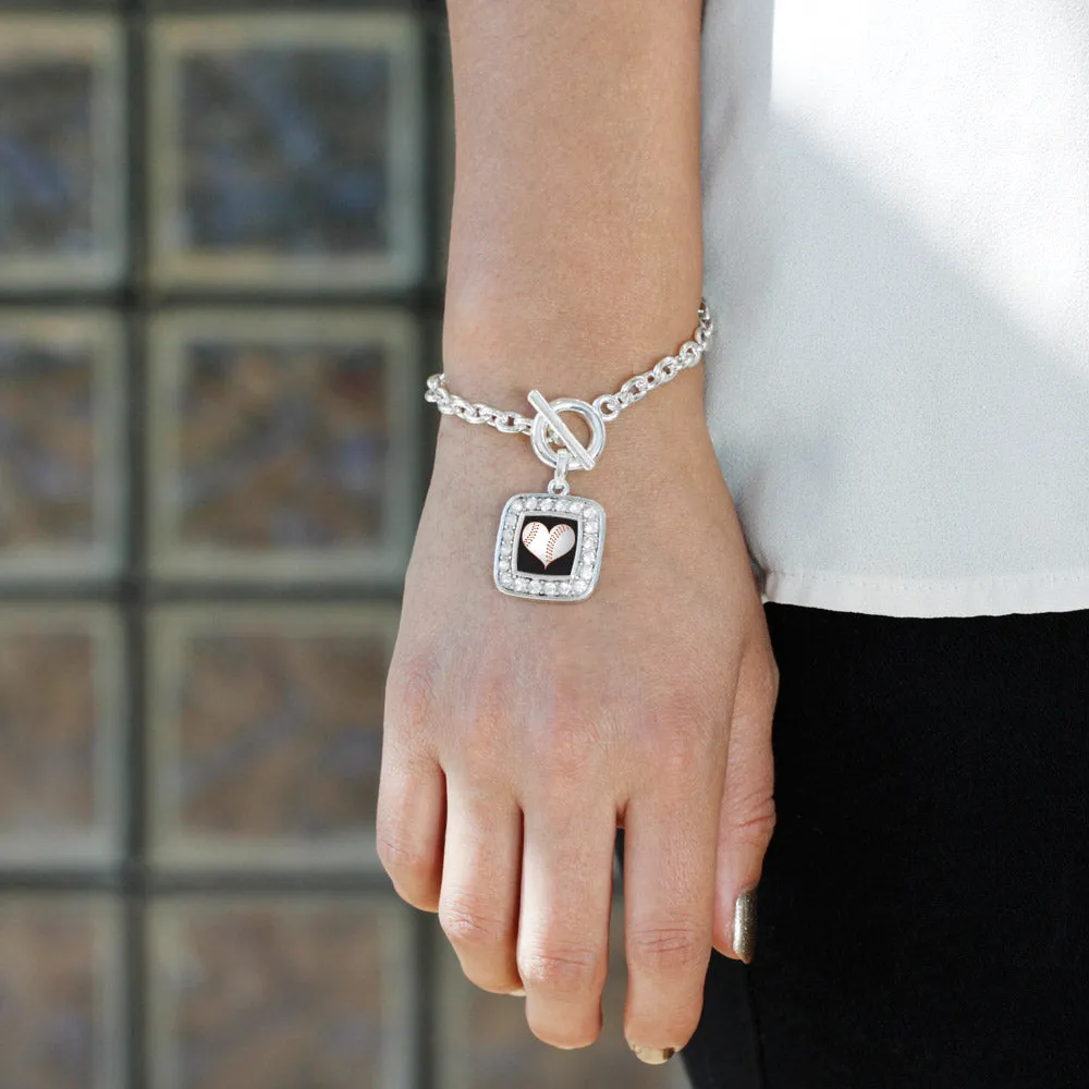 Silver Heart Of A Baseball Player Square Charm Toggle Bracelet