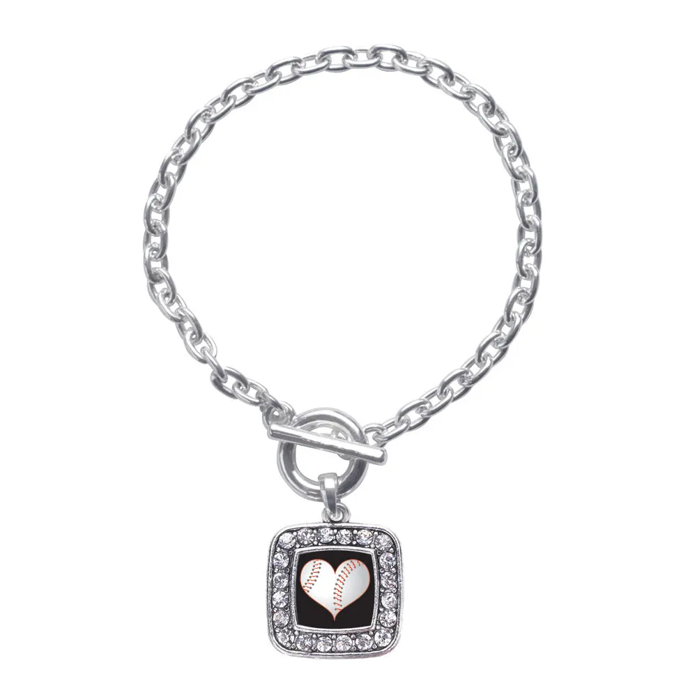 Silver Heart Of A Baseball Player Square Charm Toggle Bracelet