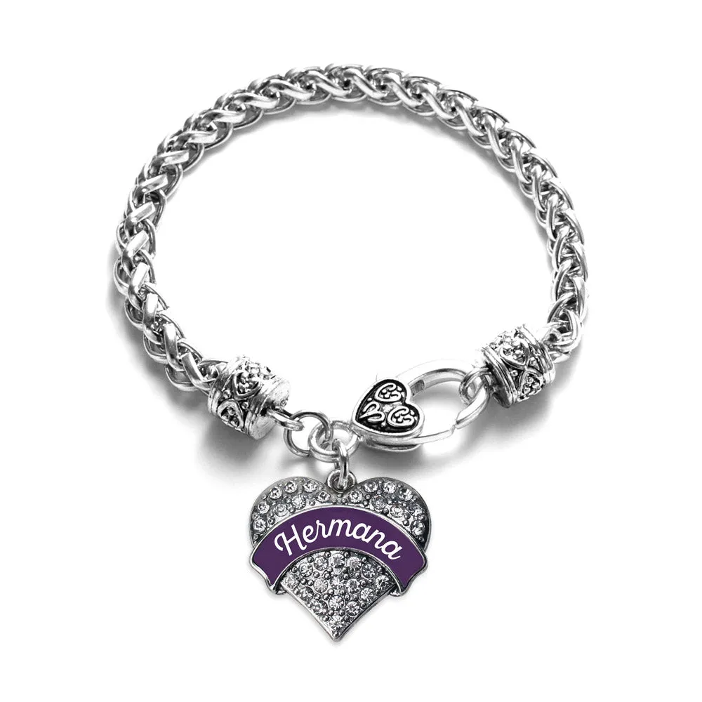 Silver Hermana - Plum Pave Heart Charm Braided Bracelet