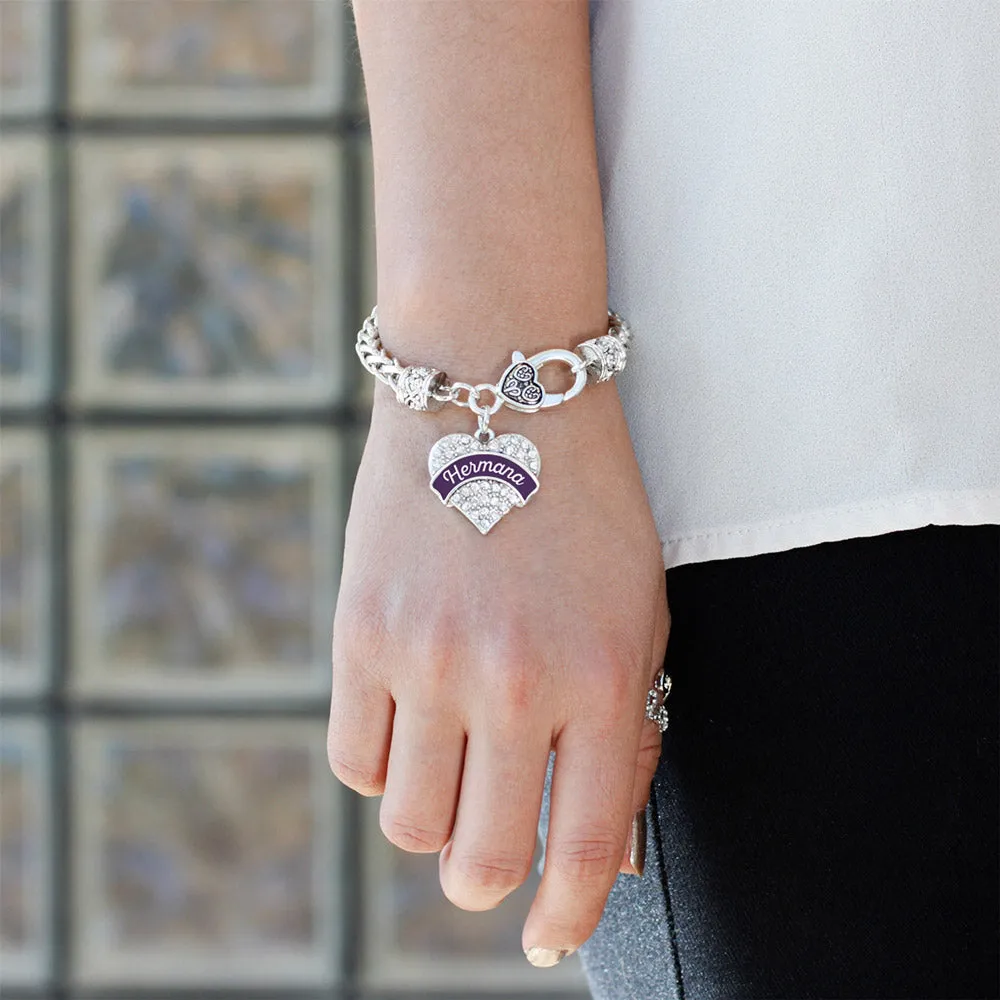 Silver Hermana - Plum Pave Heart Charm Braided Bracelet