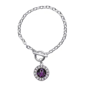 Silver Hodgkin's Lymphoma Support Circle Charm Toggle Bracelet