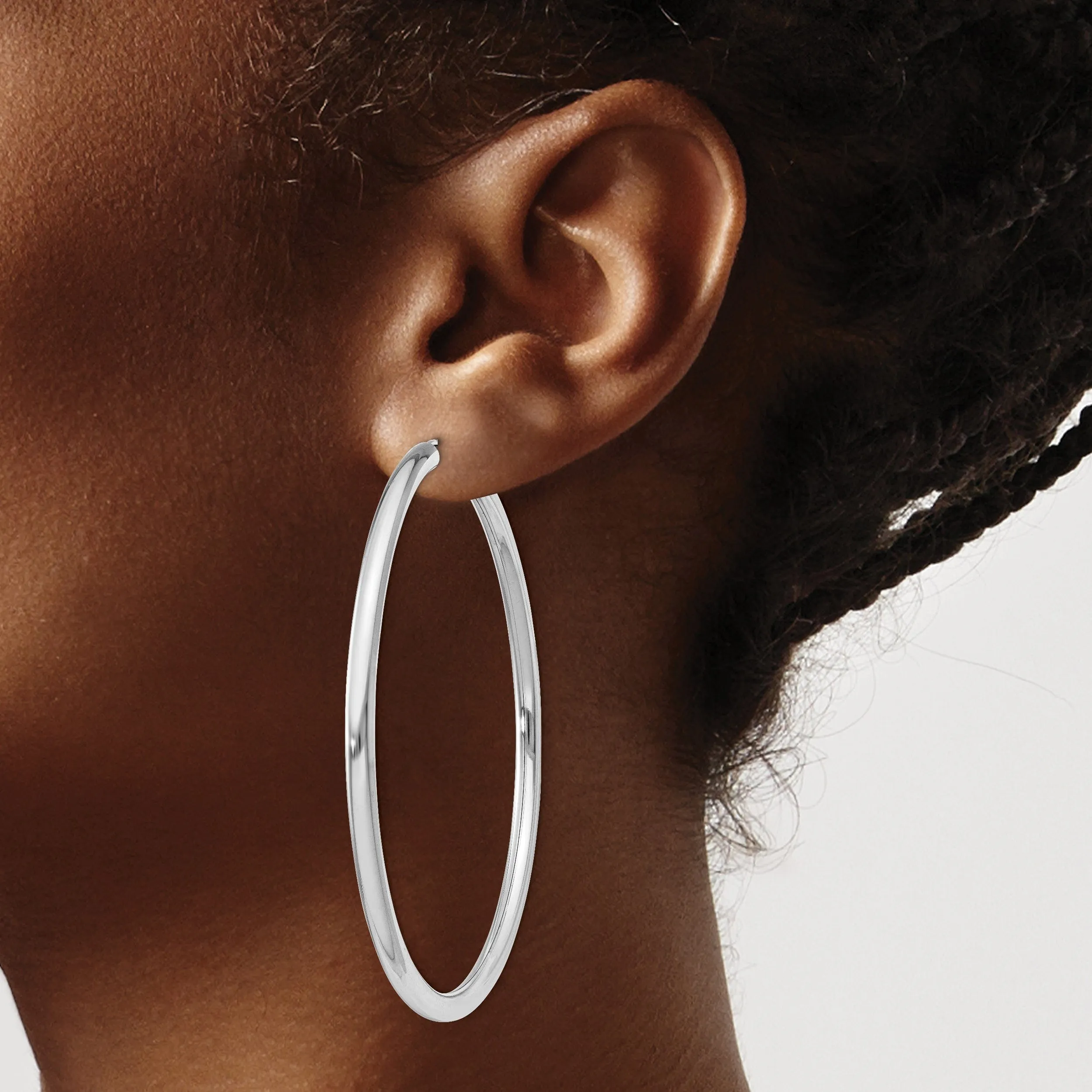 Silver Hollow Endless Tube Hoop Earrings 3mmx60mm