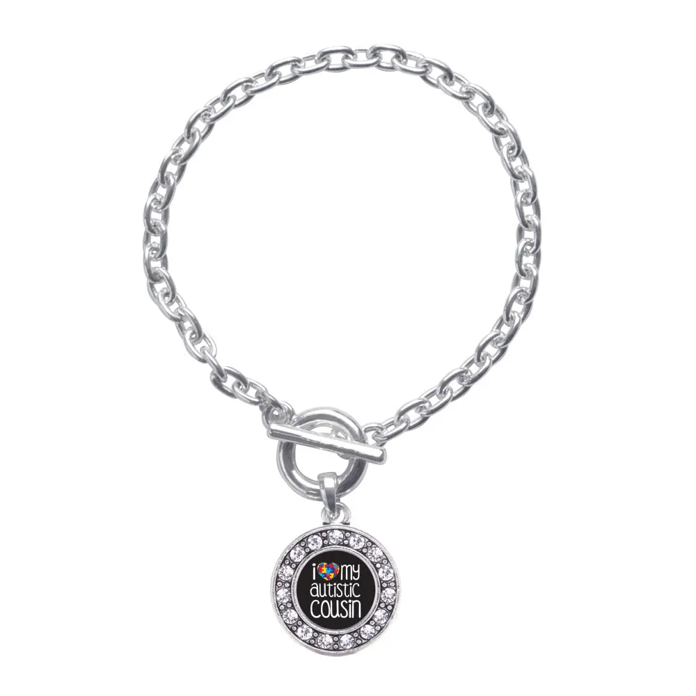 Silver I Love My Autistic Cousin Circle Charm Toggle Bracelet