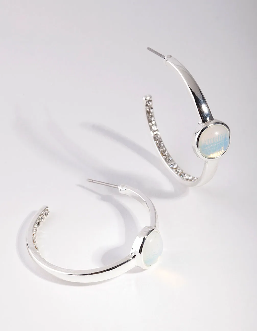 Silver Inner Diamante Hoop Earrings