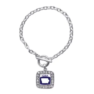 Silver Iowa Outline Square Charm Toggle Bracelet