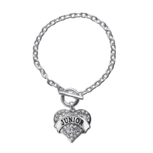 Silver Junior Pave Heart Charm Toggle Bracelet