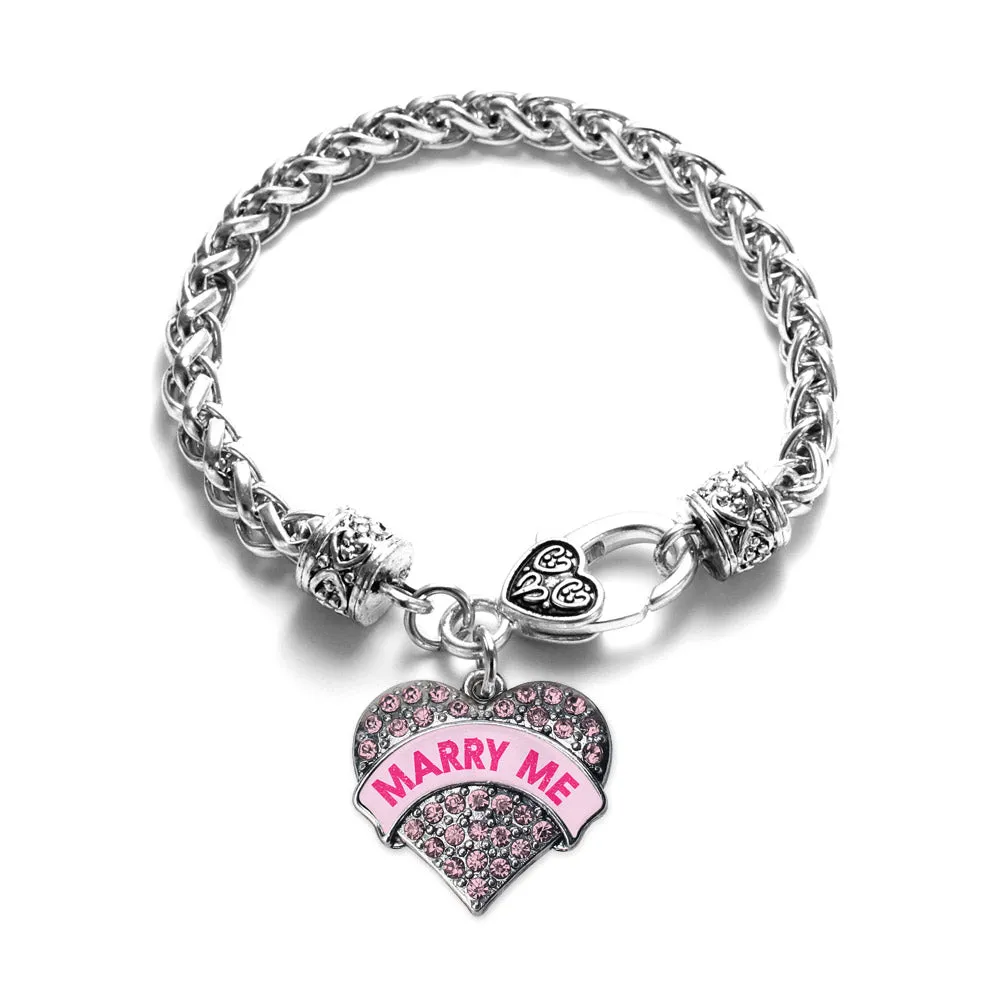 Silver Marry Me Candy Pink Pink Pave Heart Charm Braided Bracelet