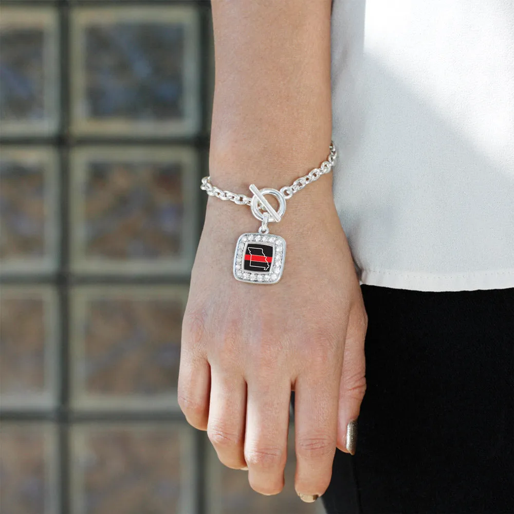 Silver Missouri Thin Red Line Square Charm Toggle Bracelet