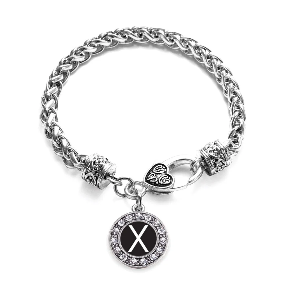 Silver My Initials - Letter X Circle Charm Braided Bracelet