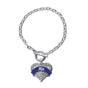 Silver Navy Blue Hija Pave Heart Charm Toggle Bracelet