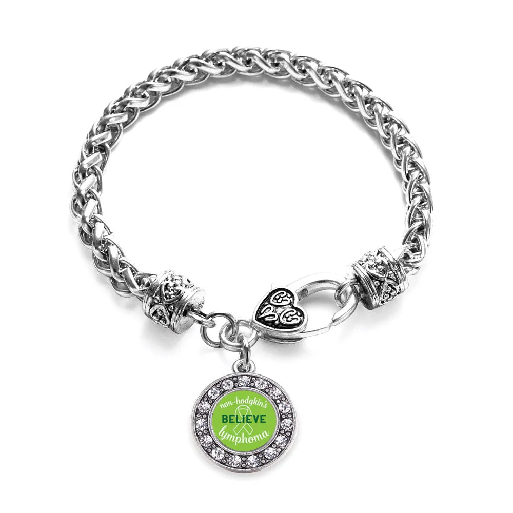 Silver Non Hodgkin's Believe Circle Charm Braided Bracelet